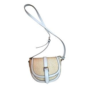 Izzy & Ali Straw Crossbody Bag Boho Woven Saddle Cream Trim Summer